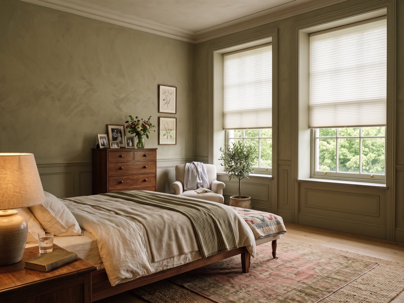 Cellular shades in a bedroom