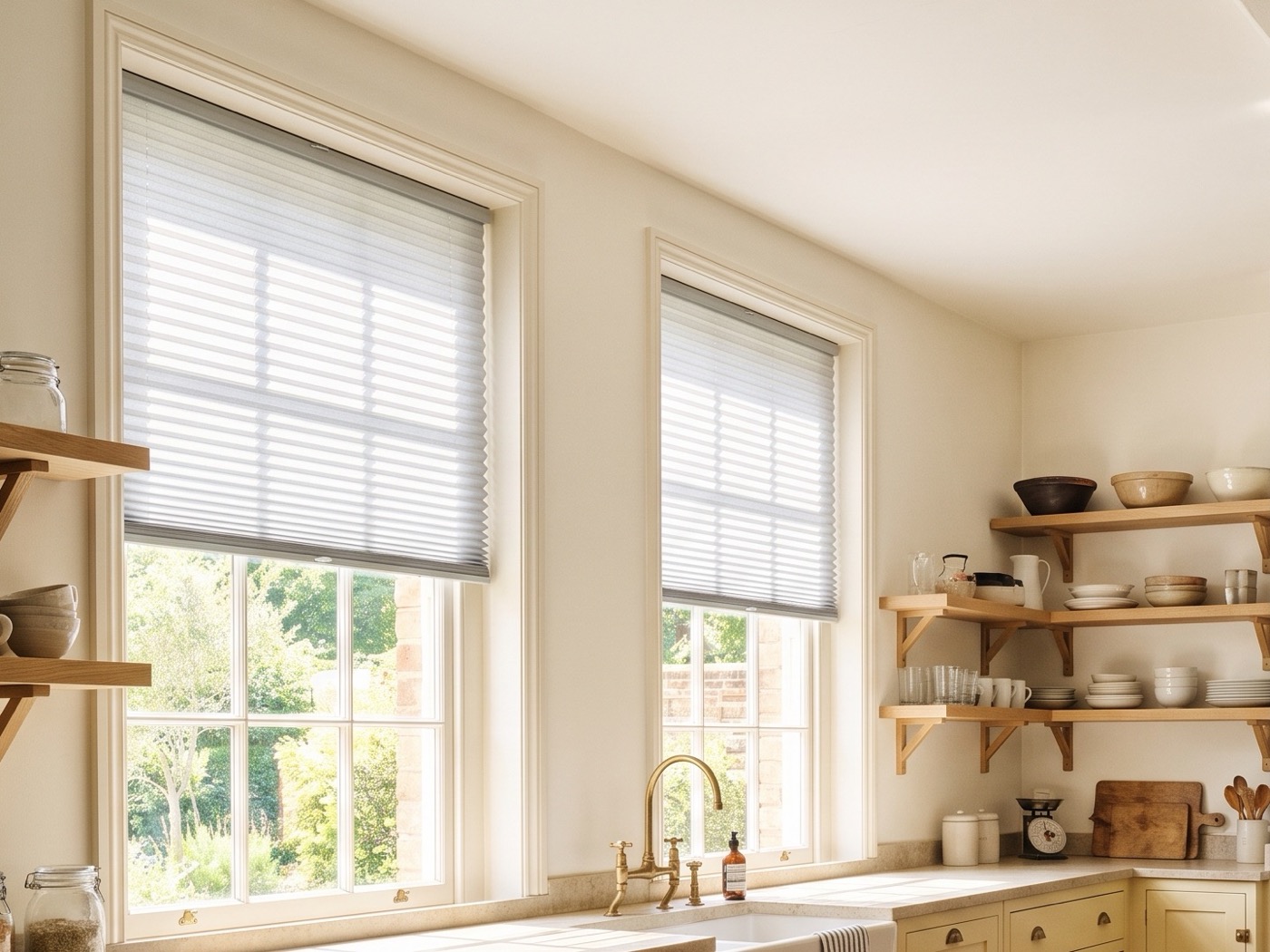 Pleated shades in a kitchen