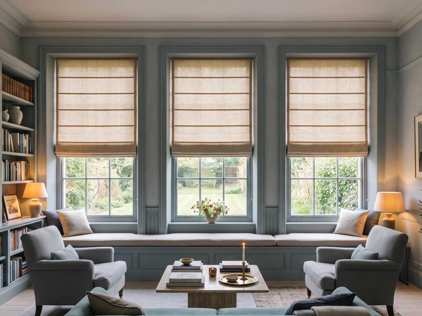 Roman shades in a living room